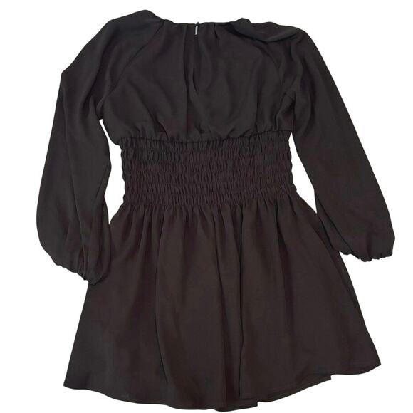 Madewell Black Chiffon Smocked Waist Long Sleeve Mini Dress M NWT - Picture 6 of 9